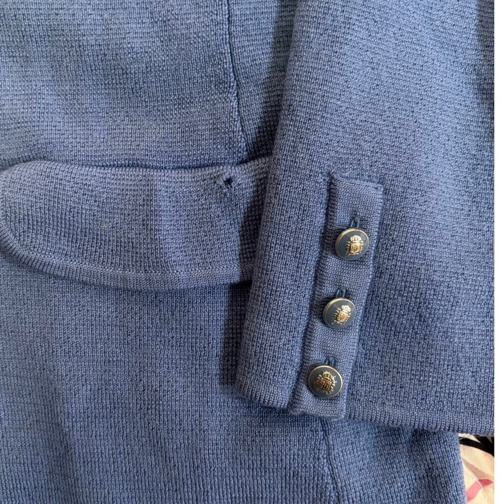 Talbots Plus 1X Blue Merino Wool Double-Breasted Cardigan Blazer - Picture 4 of 4